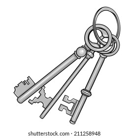 Vector Cartoon Bunch of Silver Antique Keys