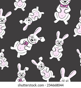 Vector cartoon bunnies. Rabbit sketch. Seamless pattern. 