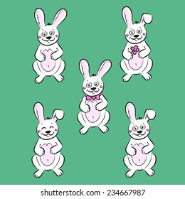 Vector cartoon bunnies. Set. Rabbit sketch.