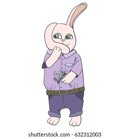 vector Cartoon bunny was embarrassed