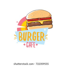 vector cartoon burger cafe logo design template with hamburger . label design element or burger house logo concept