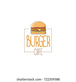 vector cartoon burger cafe logo design template with hamburger . label design element or burger house logo concept
