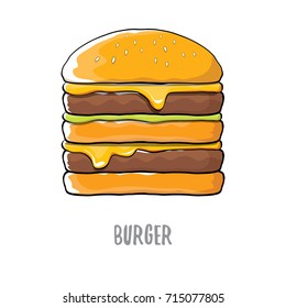 vector cartoon burger with cheese, meat and salad icon isolated on white background.Tasty gourmet burger , hamburger. cheeseburger label design element. Fast food, cafe or burger house logo concept 