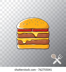 vector cartoon burger with cheese, meat and salad icon isolated on transparent background. gourmet burger , hamburger. cheeseburger label design element. Fast food, cafe or burger house logo concept