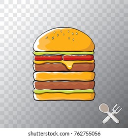 vector cartoon burger with cheese, meat and salad icon isolated on transparent background. gourmet burger , hamburger. cheeseburger label design element. Fast food, cafe or burger house logo concept