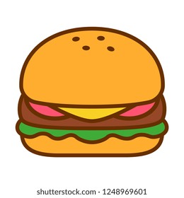 Vector Cartoon Burger Icon Isolated On White Background