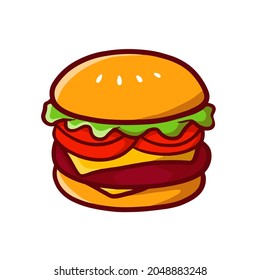 Vector Cartoon Burger Icon Isolated On White Background