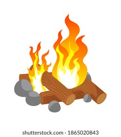 Vector cartoon burning bonfire isolated on white background