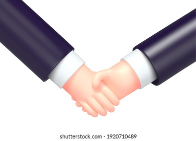 Vector cartoon business handshake, isolated on white background. Partnership 3d concept illustration.