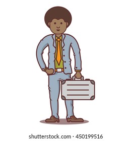Vector cartoon business man with afro and briefcase.