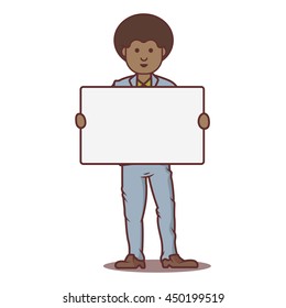 Vector cartoon business man with afro and poster.