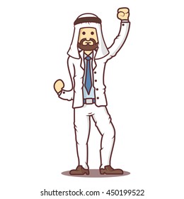 Vector cartoon business man arab in happy pose.