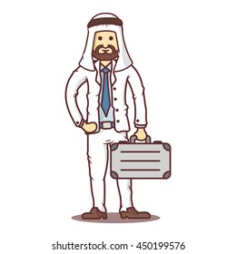 Vector cartoon business man arab with briefcase.