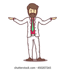 Vector cartoon business man with beard and mustache