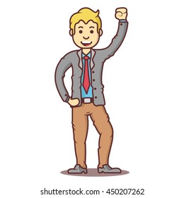 Vector cartoon business man blond  in happy pose.