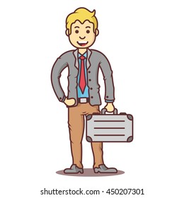 Vector cartoon business man blond with briefcase.