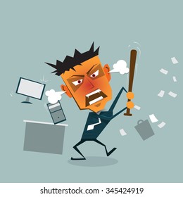 Vector Cartoon Business Man Goes Mad Stock Vector (Royalty Free ...