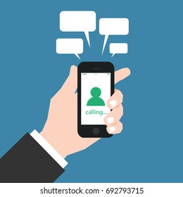 Vector Cartoon Business Man Hand Holding Smart Mobile Phone