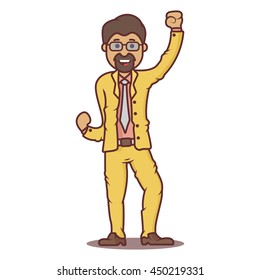 Vector cartoon business man swarthy in happy pose.