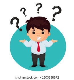 Vector cartoon business people are curious about With many question marks on the head.