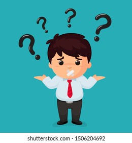 Vector cartoon business people are curious about With many question marks on the head.