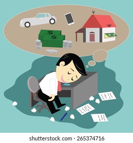 Vector cartoon of Business sleep and dream about what they want.
