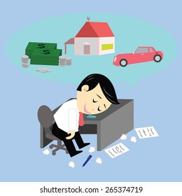 Vector cartoon of Business sleep and dream about what they want.