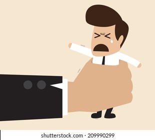 Vector cartoon of Businessman  in a big hand