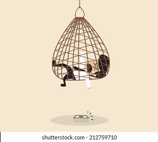 Vector cartoon of Businessman is caught in a net trap