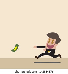 Vector Cartoon Businessman Chasing Falling Money Stock Vector (Royalty ...