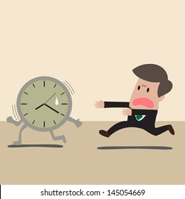 Vector cartoon of Businessman chasing a time