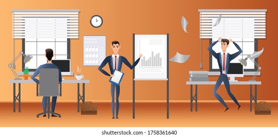 Gráfico informativo de rutina de día de negocios de vectores de dibujos animados.