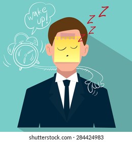 vector cartoon Businessman  with  sleeping sign paper note post on face, illustrator 