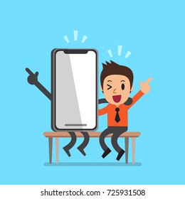 Vector cartoon businessman and smartphone character