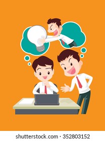 Vector cartoon of Businessman stealing idea from another man.Hand stealing