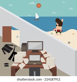 Vector cartoon of Businessman take a break during working