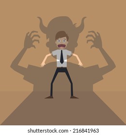 Vector cartoon of Businessman terror devil shadow .vector