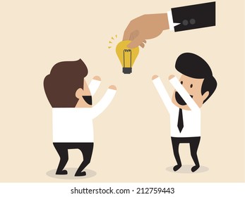 Vector cartoon of Businessmen is given an idea lightbulb