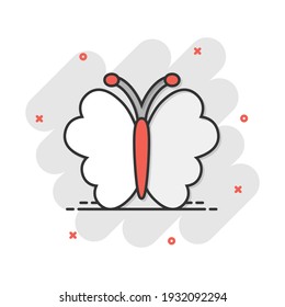 Vector cartoon butterfly icon in comic style. Insect sign illustration pictogram. Butterfly business splash effect concept.