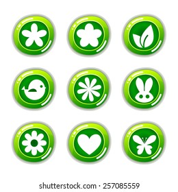 Vector cartoon buttons with spring and Easter icons