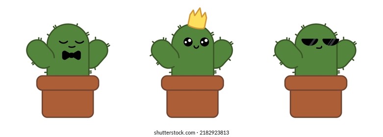 vector cartoon cactus character set 