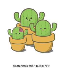 Vector cartoon of the cactus family, Each pot can be separated.