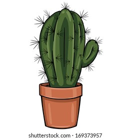 vector cartoon cactus in a pot