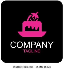 Vector cartoon of cake and strawberries, logo of a food product, or fast food restaurant.