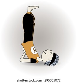 vector cartoon calm yoga pose boy sarvangasana with gray gradient background