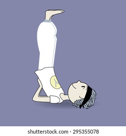 vector cartoon calm  yoga pose boy Sarvangasana with blue background