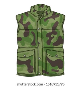 Vector Cartoon Camouflage Down Vest. Waistcoat Illustration.