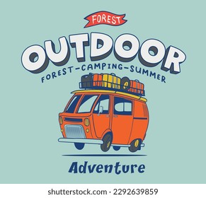 vector cartoon camping caravan illustration for t shirts print