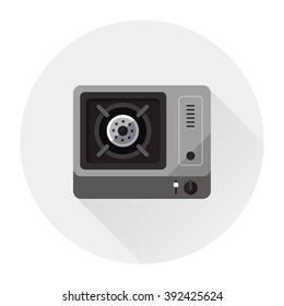 vector cartoon camping gas stove / portable table-top gas stove / flat, long shadow, circle, isolated, icon template / black and grey on white background