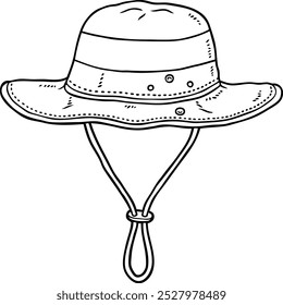 Vetor Cartoon Camping Chapéu Linha Art